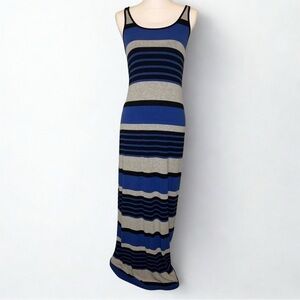 Red 23 Women Long Maxi Stripe Summer Tank Dress Blue Gray Black Size Medium